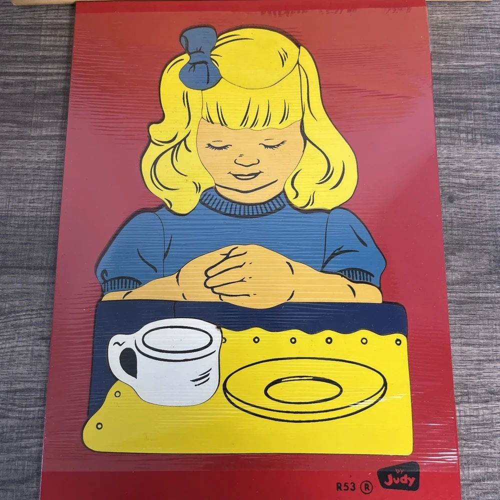 Vintage Judy R53 Saying Grace Wood Tray 15 Piece Puzzle Inlays Deluxe Series New